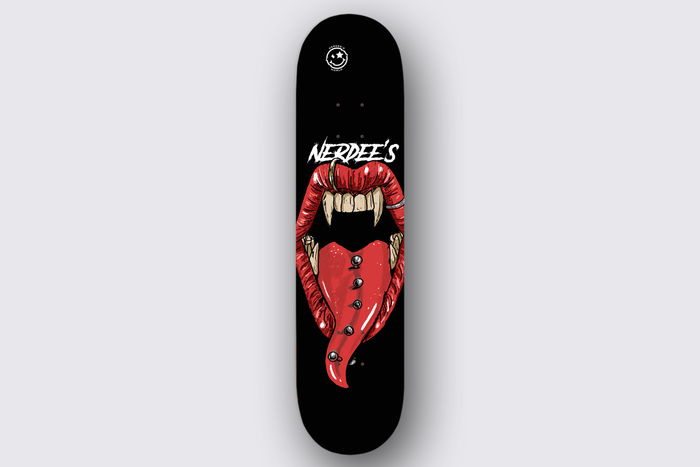 Nerdee's Skate Shop "Long in the Tooth"  (zoomed in) -  Skateboard Deck