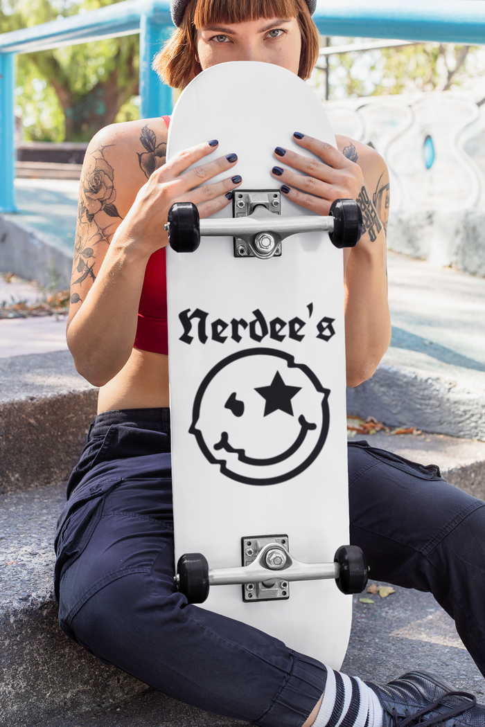 Nerdee's Skate Shop "Mr. Smiley" Logo Skateboard Deck