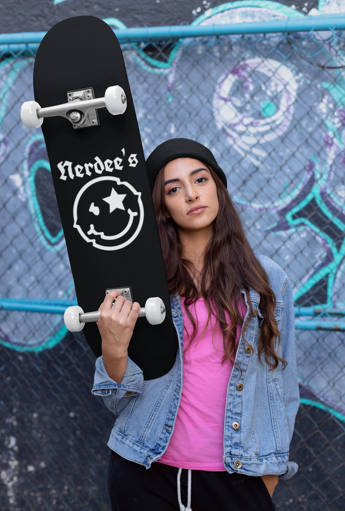 Nerdee's Skate Shop "Mr. Smiley" Logo Skateboard Deck