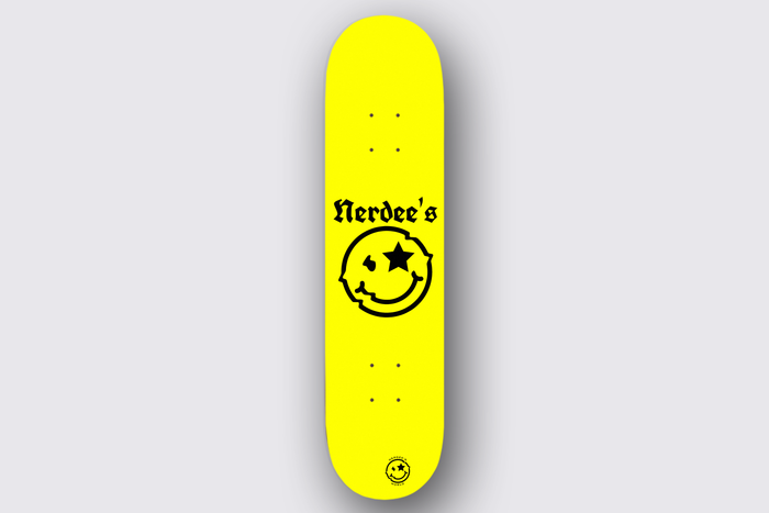 Nerdee's Skate Shop "Mr. Smiley" Logo Skateboard Deck