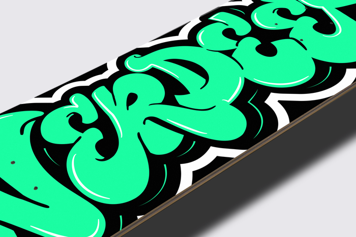Nerdee's Skate Shop "Nerdee Green Graffiti Logo Zoom" Skateboard Deck