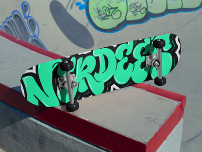 Nerdee's Skate Shop "Nerdee Green Graffiti Logo Zoom" Skateboard Deck