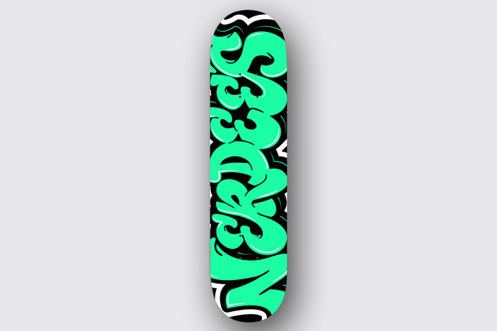 Nerdee's Skate Shop "Nerdee Green Graffiti Logo Zoom" Skateboard Deck