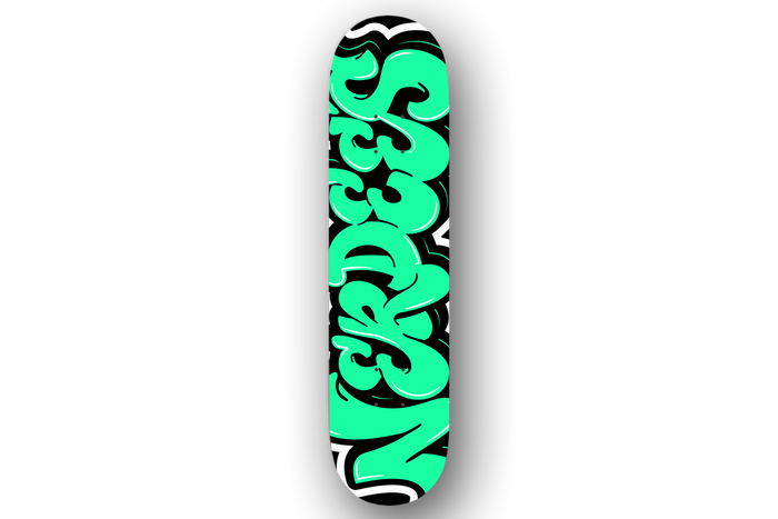 Nerdee's Skate Shop "Nerdee Green Graffiti Logo Zoom" Skateboard Deck