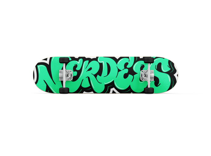 Nerdee's Skate Shop "Nerdee Green Graffiti Logo Zoom" Skateboard Deck