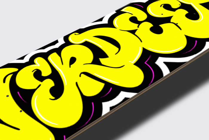 Nerdee's Skate Shop "Yellow Graffiti Logo Zoom" Skateboard Deck