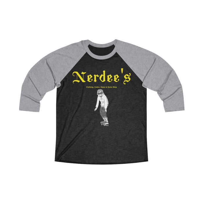 Nerdee's "Skater Dude" (Yellow) - Unisex Tri-Blend 3/4 Raglan Tee