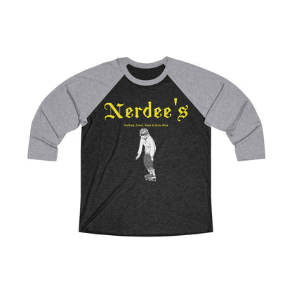 Nerdee's "Skater Dude" (Yellow) - Unisex Tri-Blend 3/4 Raglan Tee