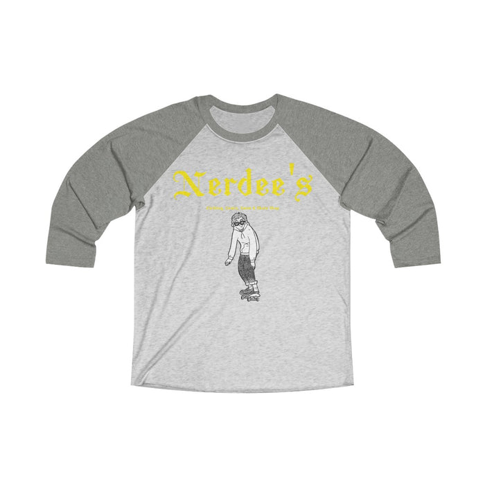 Nerdee's "Skater Dude" (Yellow) - Unisex Tri-Blend 3/4 Raglan Tee