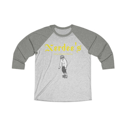 Nerdee's "Skater Dude" (Yellow) - Unisex Tri-Blend 3/4 Raglan Tee