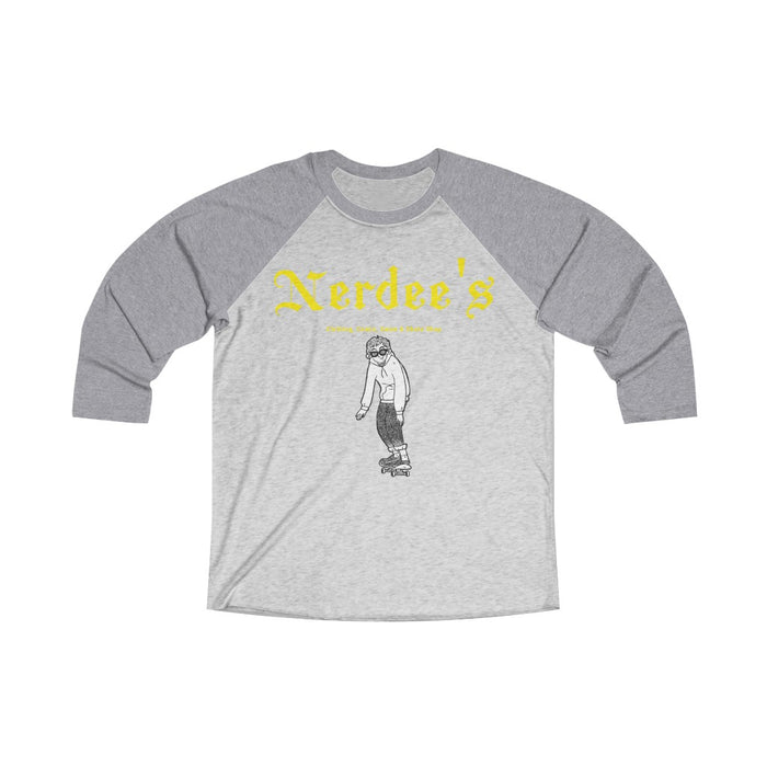 Nerdee's "Skater Dude" (Yellow) - Unisex Tri-Blend 3/4 Raglan Tee