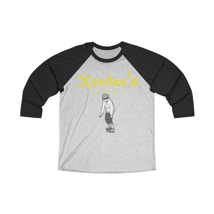 Nerdee's "Skater Dude" (Yellow) - Unisex Tri-Blend 3/4 Raglan Tee