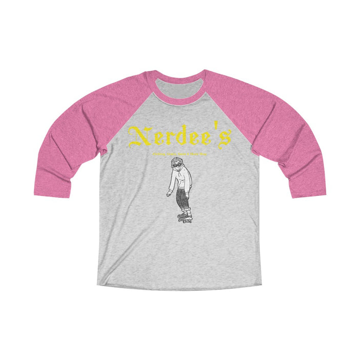 Nerdee's "Skater Dude" (Yellow) - Unisex Tri-Blend 3/4 Raglan Tee