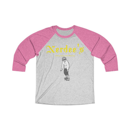 Nerdee's "Skater Dude" (Yellow) - Unisex Tri-Blend 3/4 Raglan Tee