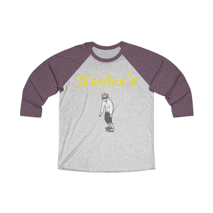 Nerdee's "Skater Dude" (Yellow) - Unisex Tri-Blend 3/4 Raglan Tee