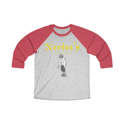 Nerdee's "Skater Dude" (Yellow) - Unisex Tri-Blend 3/4 Raglan Tee