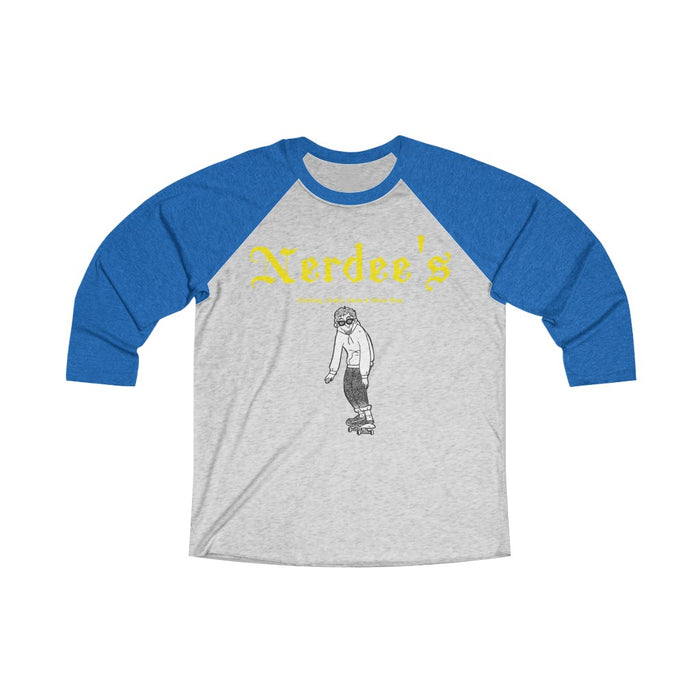Nerdee's "Skater Dude" (Yellow) - Unisex Tri-Blend 3/4 Raglan Tee