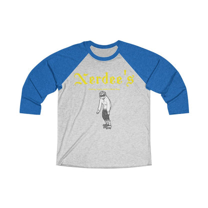 Nerdee's "Skater Dude" (Yellow) - Unisex Tri-Blend 3/4 Raglan Tee