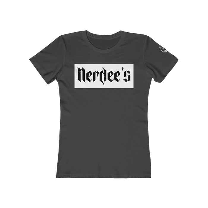 Nerdee's "White Label" w/ sleeve Logo - Women's The Boyfriend Tee