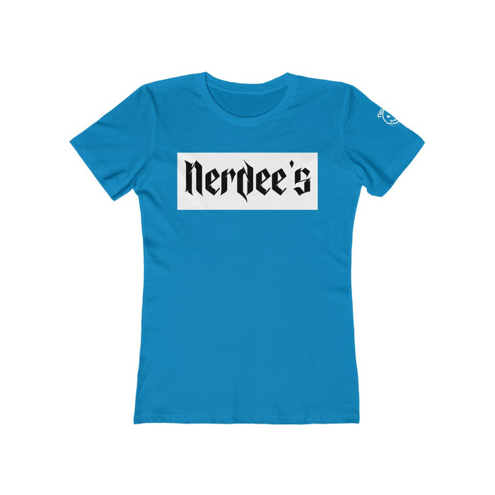 Nerdee's "White Label" w/ sleeve Logo - Women's The Boyfriend Tee