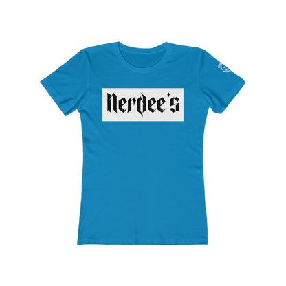 Nerdee's "White Label" w/ sleeve Logo - Women's The Boyfriend Tee