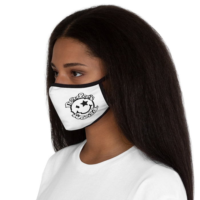 Nerdee's World Mr. Smiley Logo (Blk/Wht) - Fitted Polyester Face Mask - White