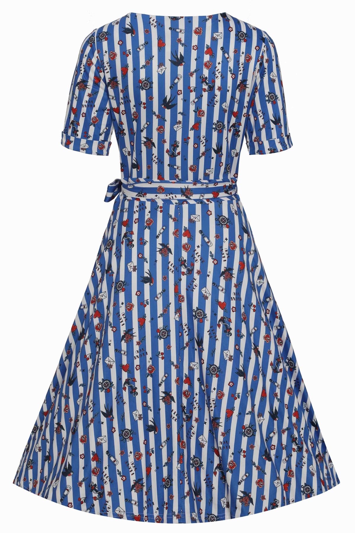 Matilda Old School Tattoo Blue Striped Wrap Dress