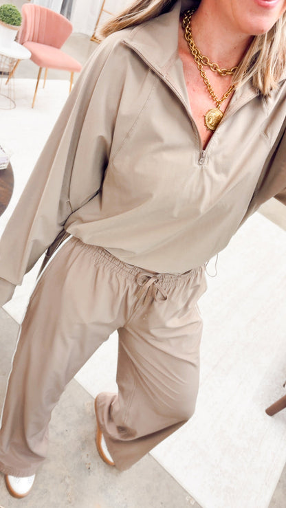 On The Go Track Pants-Taupe