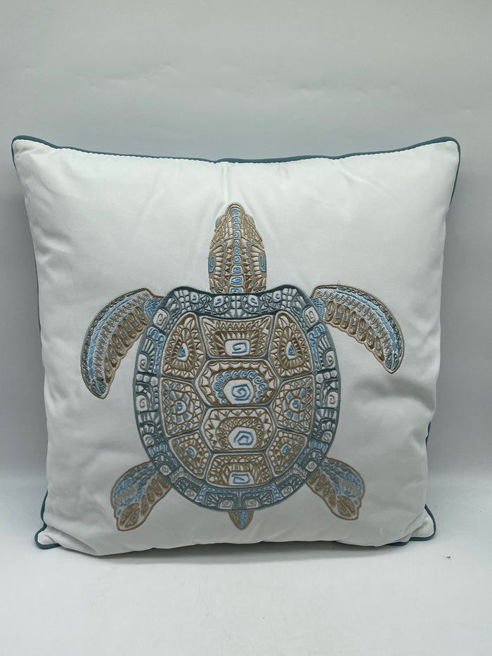 OUTDOOR DECORATIVE PILLOW SUN RESISTANT SEA GLASS TRIBAL TURTLE