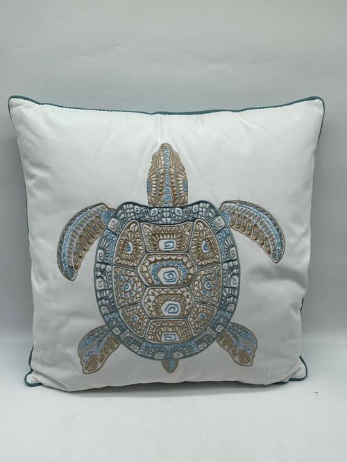 OUTDOOR DECORATIVE PILLOW SUN RESISTANT SEA GLASS TRIBAL TURTLE