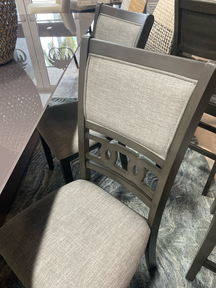 PAIR OF DINING CHAIRS GREY CUSHION WOOD FRAME