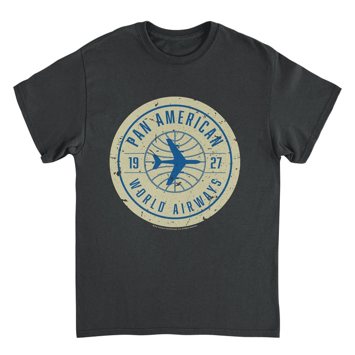 Pan Am 1927 World Airways Plane Badge Logo Black T-Shirt