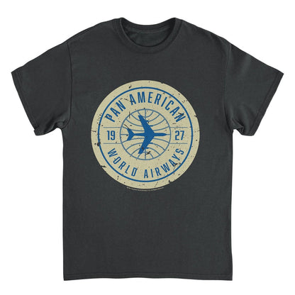 Pan Am 1927 World Airways Plane Badge Logo Black T-Shirt
