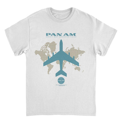 Pan Am Plane Silhouette Over the World White T-Shirt