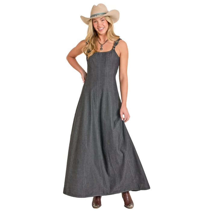 Panhandle Slim Women's Buckle Strap Denim Maxi Dress in Black