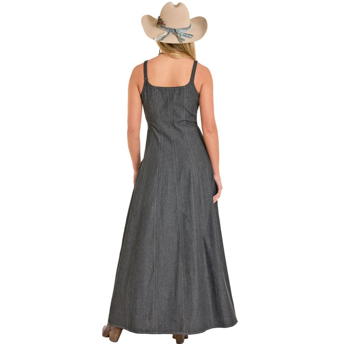 Panhandle Slim Women's Buckle Strap Denim Maxi Dress in Black