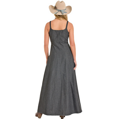 Panhandle Slim Women's Buckle Strap Denim Maxi Dress in Black