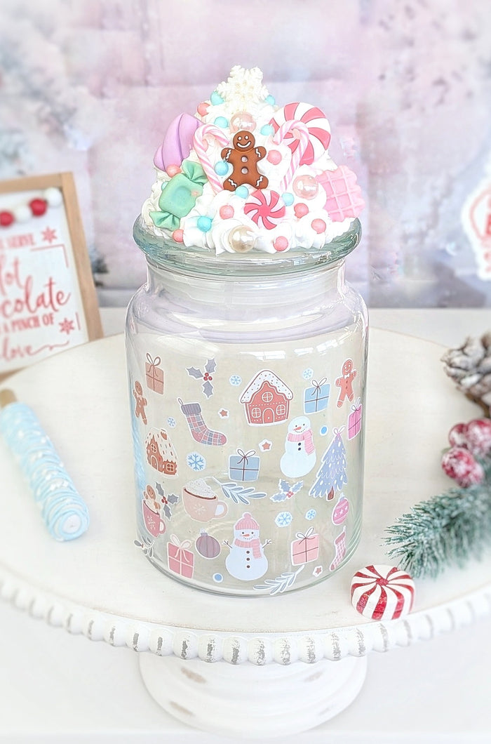 Pastel Christmas Candy Jar - Gingerbread Designs