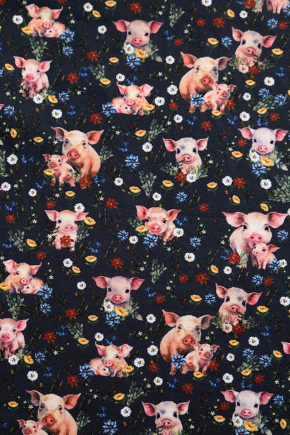 Janice Pig Print Petal Sleeved Tea Dress