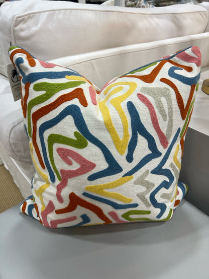 PILLOW WHITE WITH MULTI-COLOR SQUIGGLES