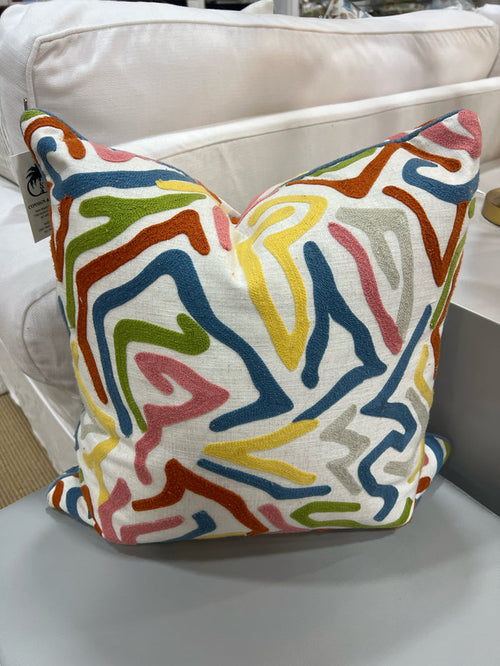 PILLOW WHITE WITH MULTI-COLOR SQUIGGLES