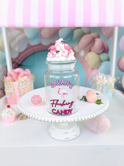 Pink Flamingo Candy Jar With Frosting Lid