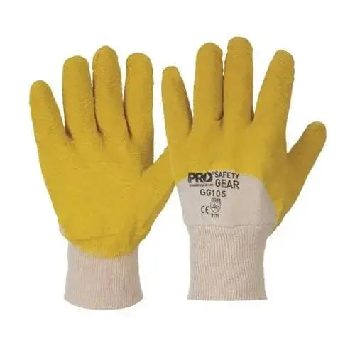 Pro Choice Yellow Latex Glass Gripper Glove With Knitted Wrist Glove X12 - GG105 Metro Workwear.