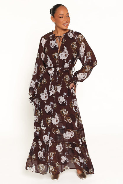 DRESSES Rhonda Long Sleeve Maxi Dress - Brown Floral