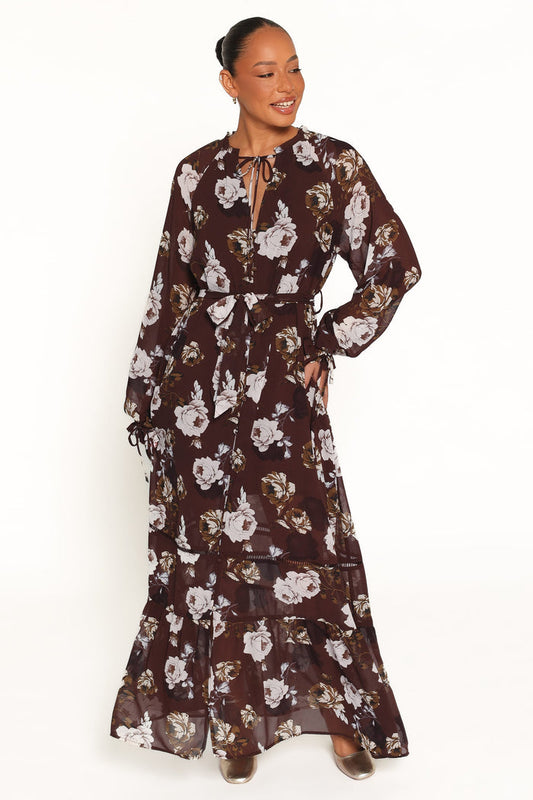 DRESSES Rhonda Long Sleeve Maxi Dress - Brown Floral