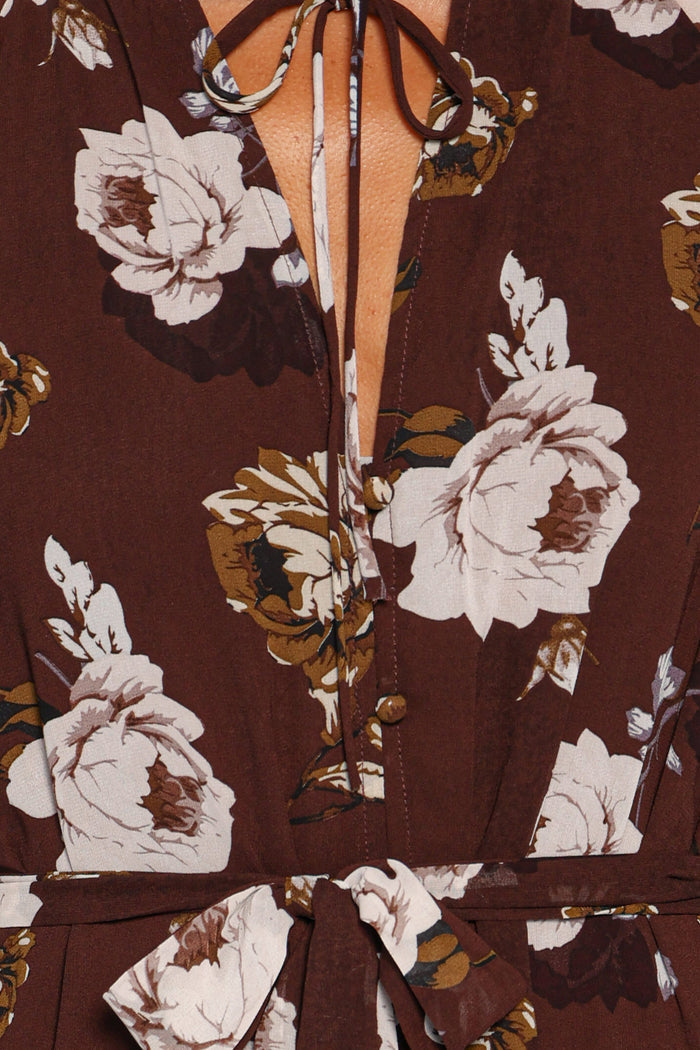 DRESSES Rhonda Long Sleeve Maxi Dress - Brown Floral