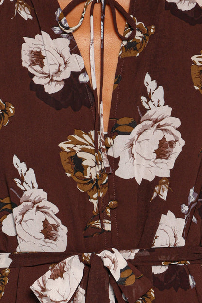 DRESSES Rhonda Long Sleeve Maxi Dress - Brown Floral