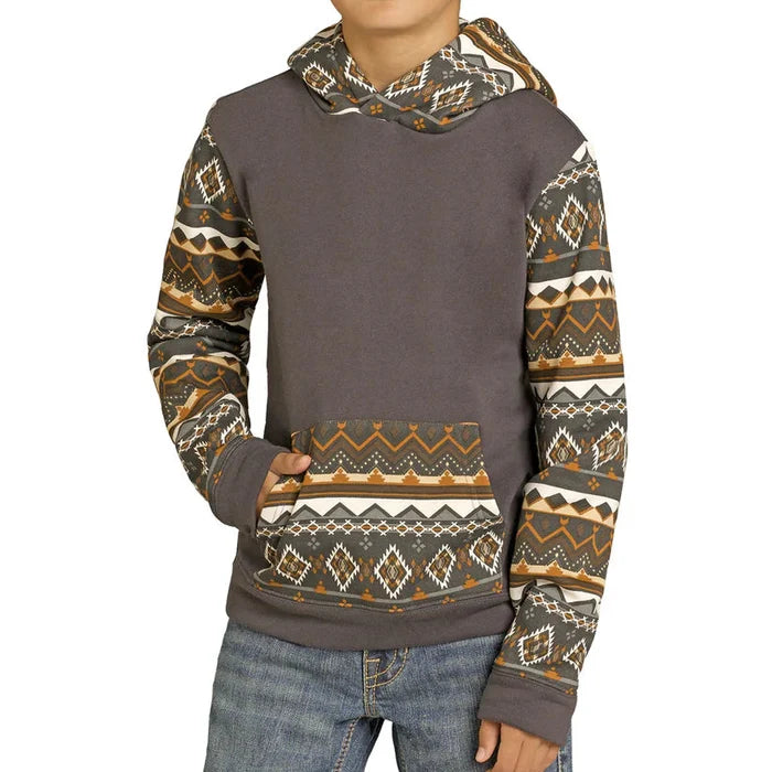 Rock & Roll Denim Boy's Color Block Hoodie in Charcoal