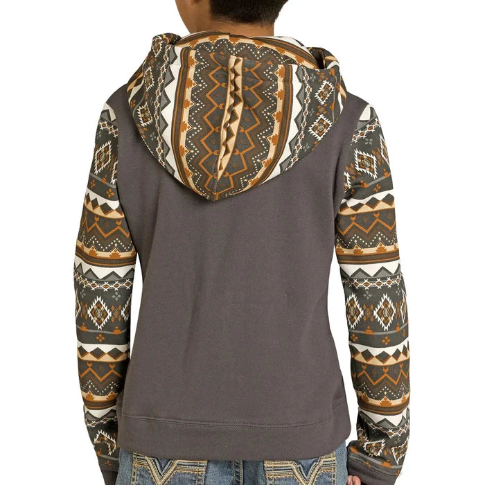 Rock & Roll Denim Boy's Color Block Hoodie in Charcoal