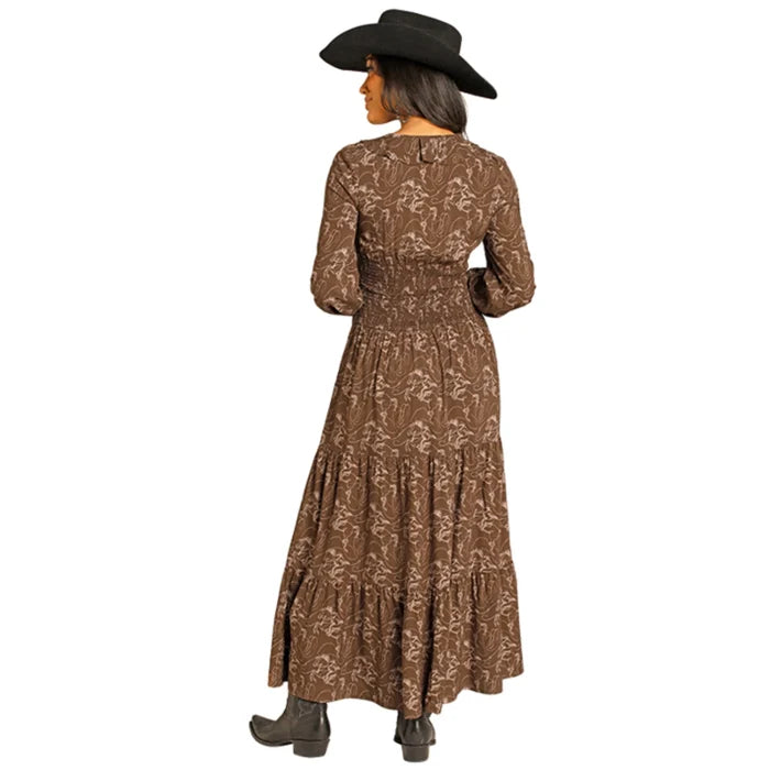 Rock & Roll Denim by Panhandle Slim Women's L/S Tiered Maxi Dress in Brown